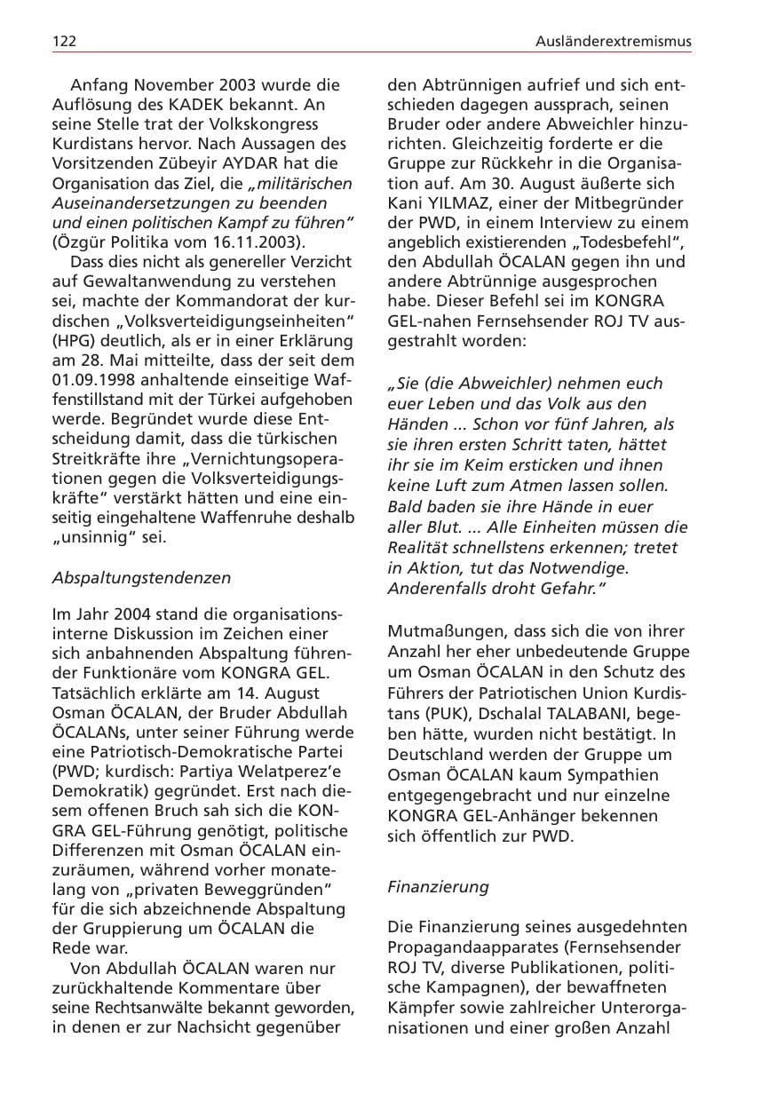 Seite 122 des Verfassungsschutzbericht 2004 Niedersachsen