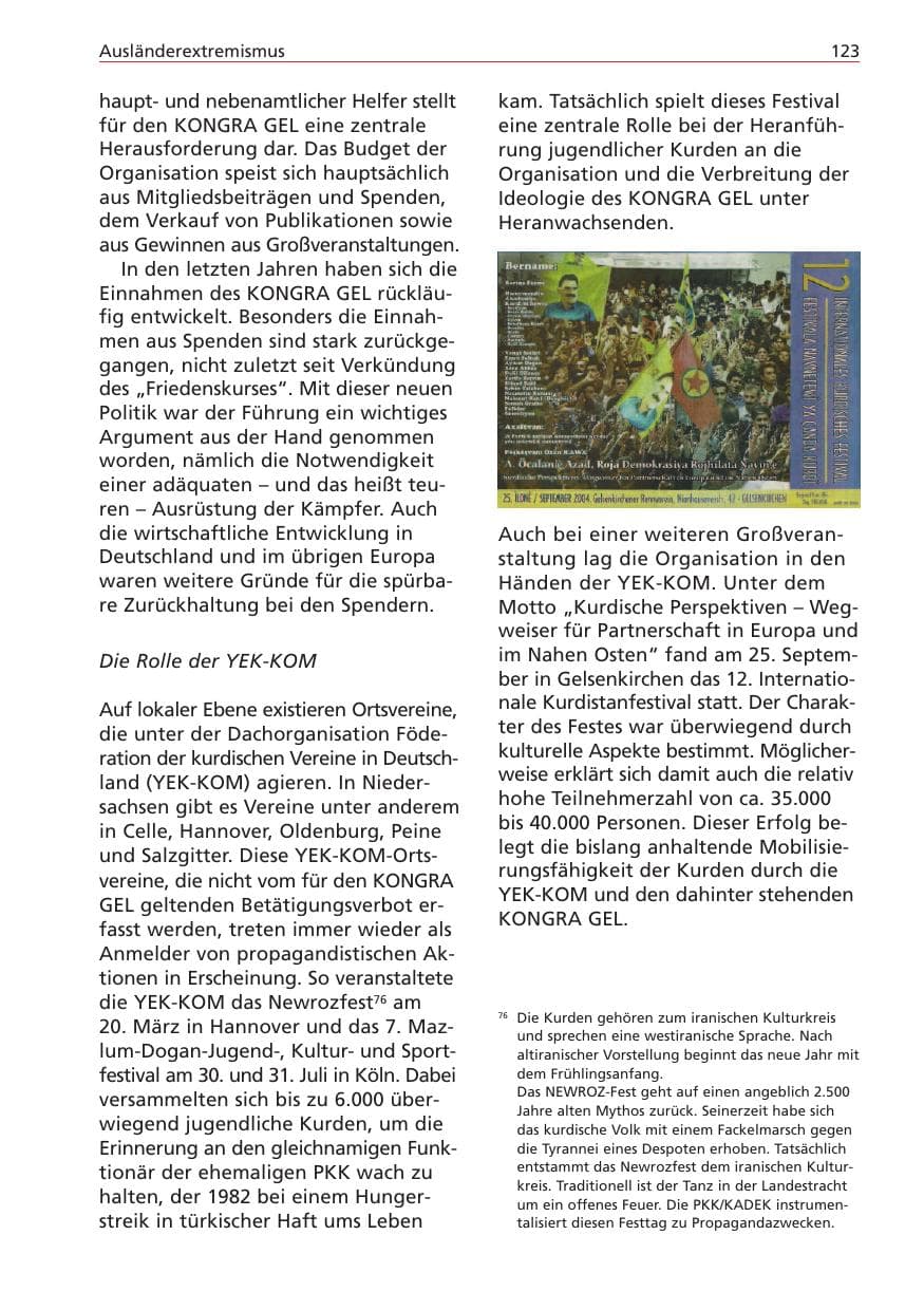 Seite 123 des Verfassungsschutzbericht 2004 Niedersachsen