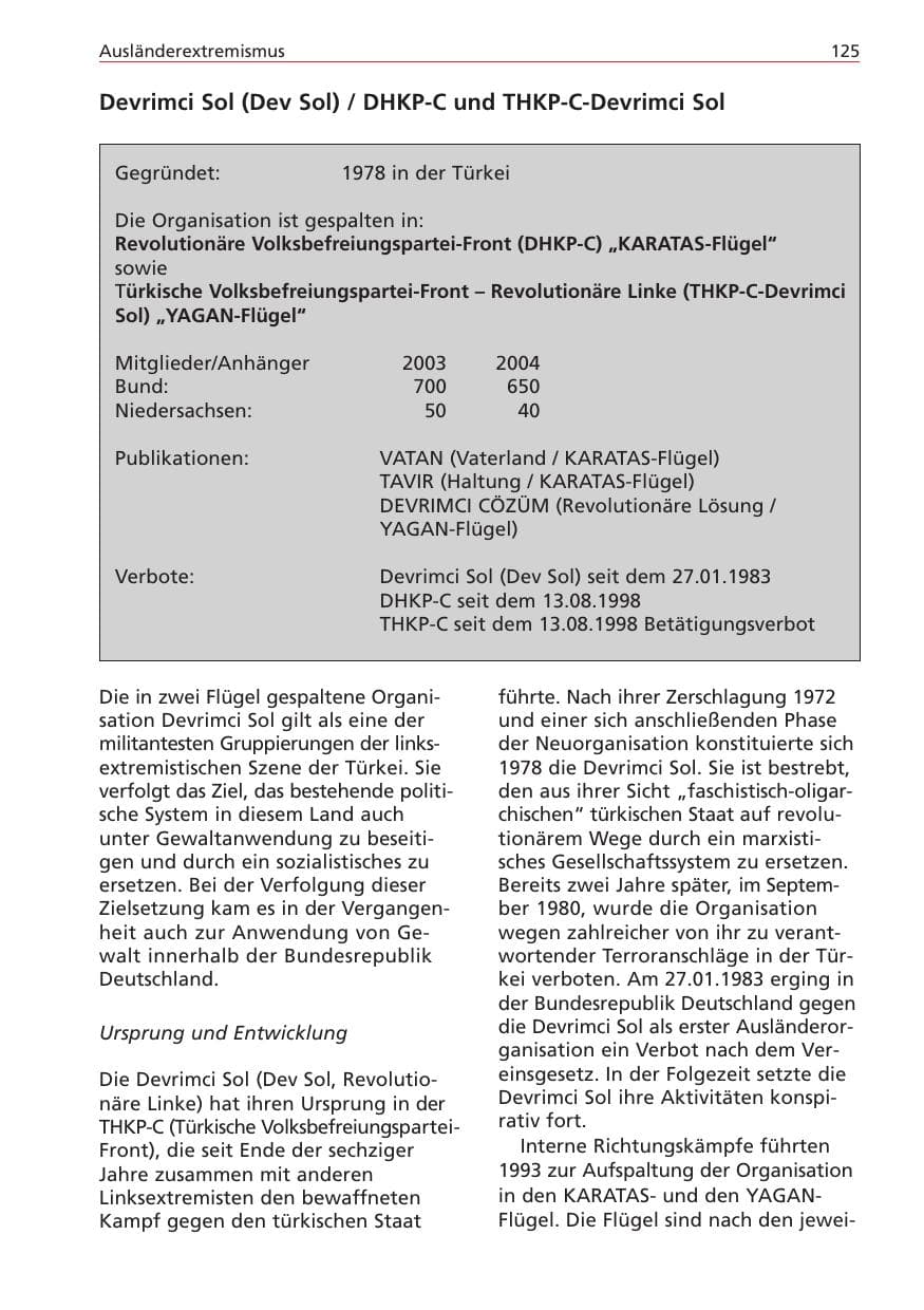 Seite 125 des Verfassungsschutzbericht 2004 Niedersachsen