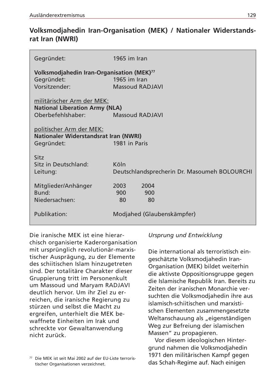 Seite 129 des Verfassungsschutzbericht 2004 Niedersachsen