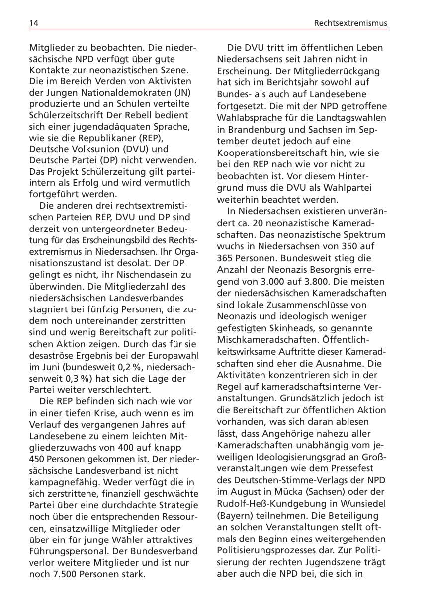 Seite 14 des Verfassungsschutzbericht 2004 Niedersachsen