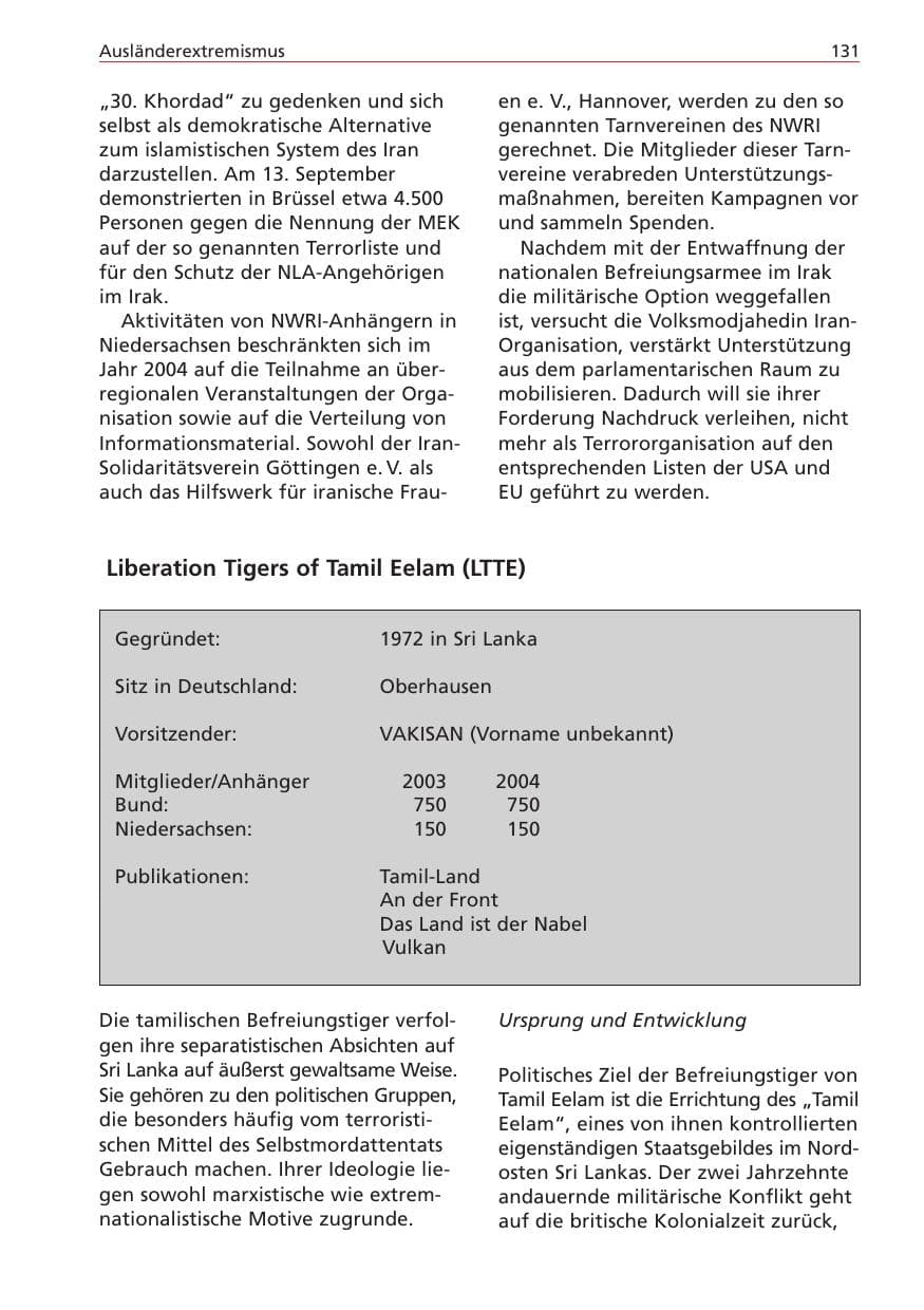 Seite 131 des Verfassungsschutzbericht 2004 Niedersachsen