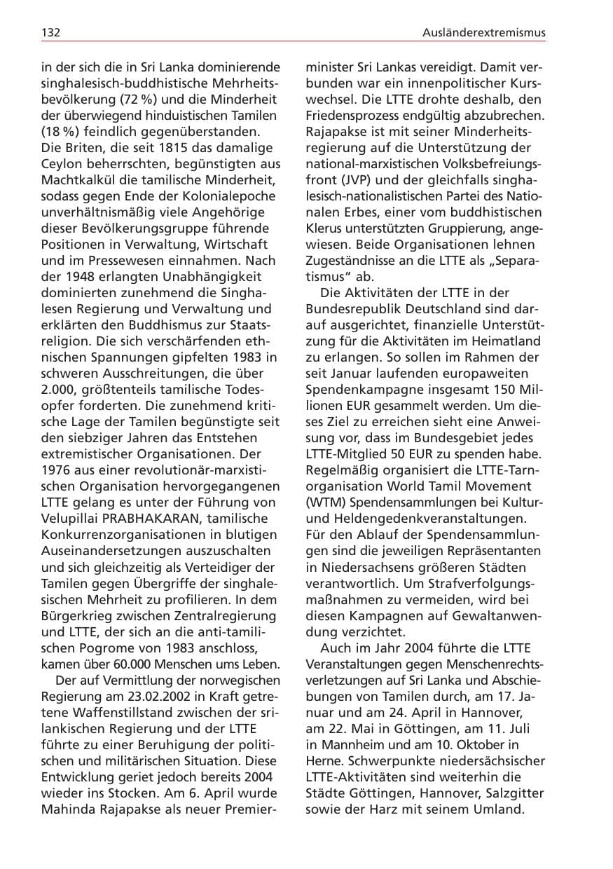 Seite 132 des Verfassungsschutzbericht 2004 Niedersachsen
