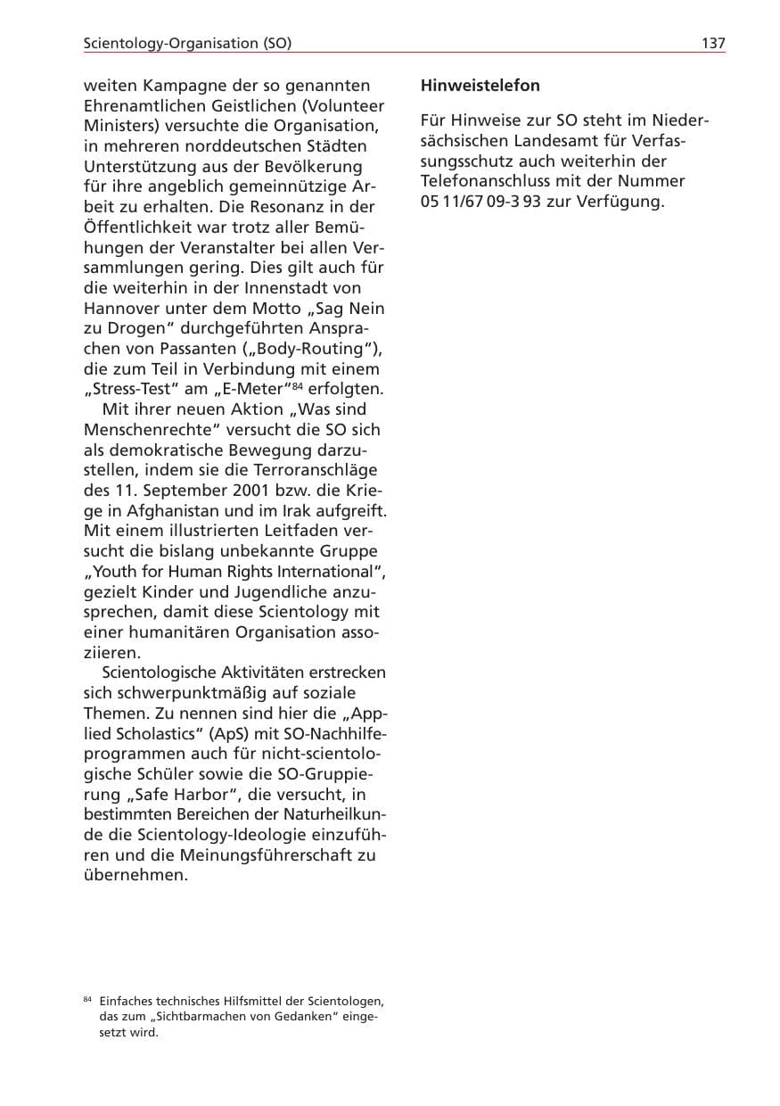 Seite 137 des Verfassungsschutzbericht 2004 Niedersachsen