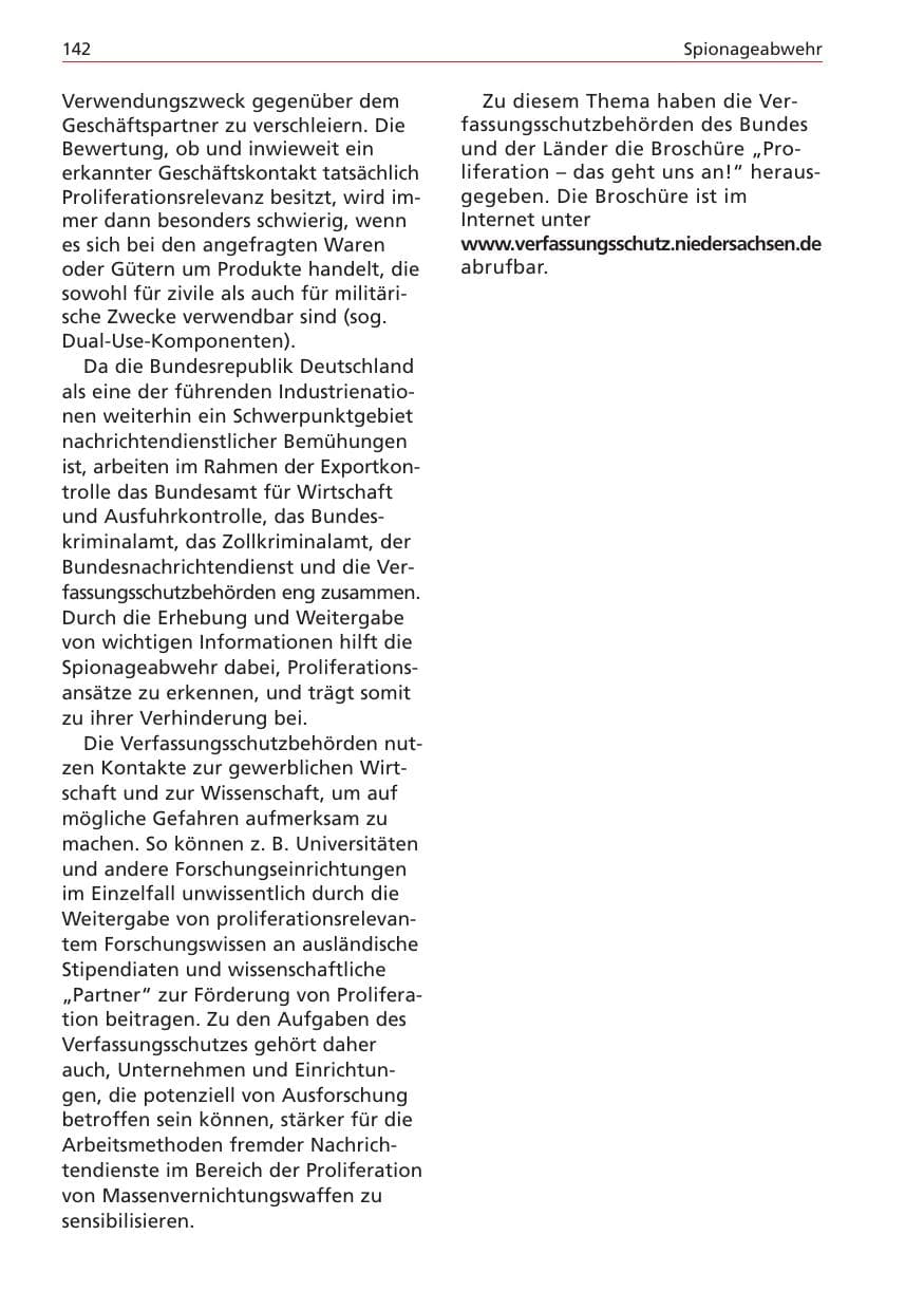 Seite 142 des Verfassungsschutzbericht 2004 Niedersachsen