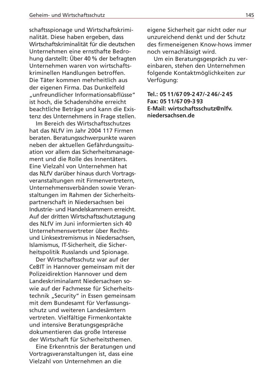 Seite 145 des Verfassungsschutzbericht 2004 Niedersachsen