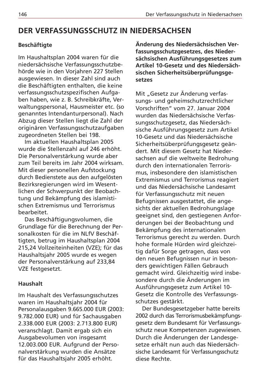 Seite 146 des Verfassungsschutzbericht 2004 Niedersachsen