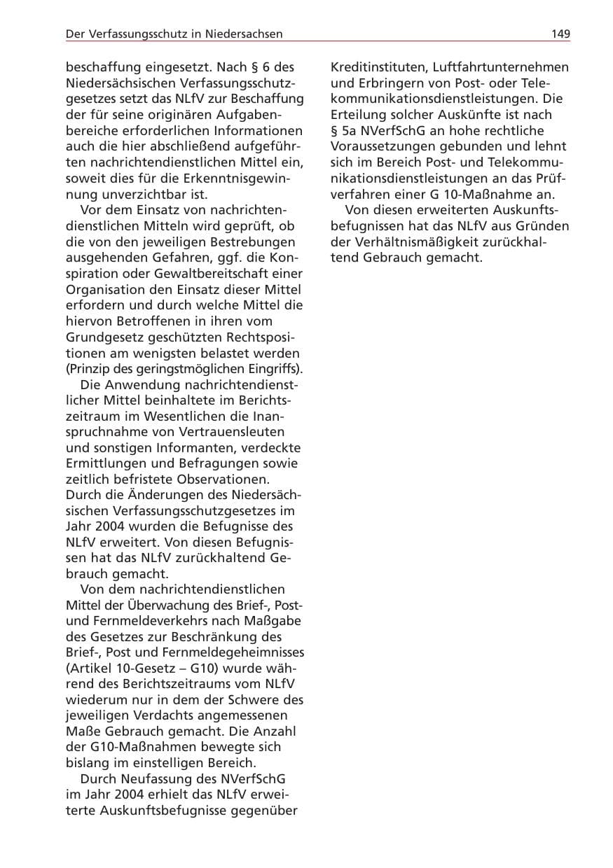 Seite 149 des Verfassungsschutzbericht 2004 Niedersachsen