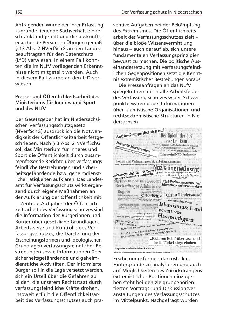 Seite 152 des Verfassungsschutzbericht 2004 Niedersachsen
