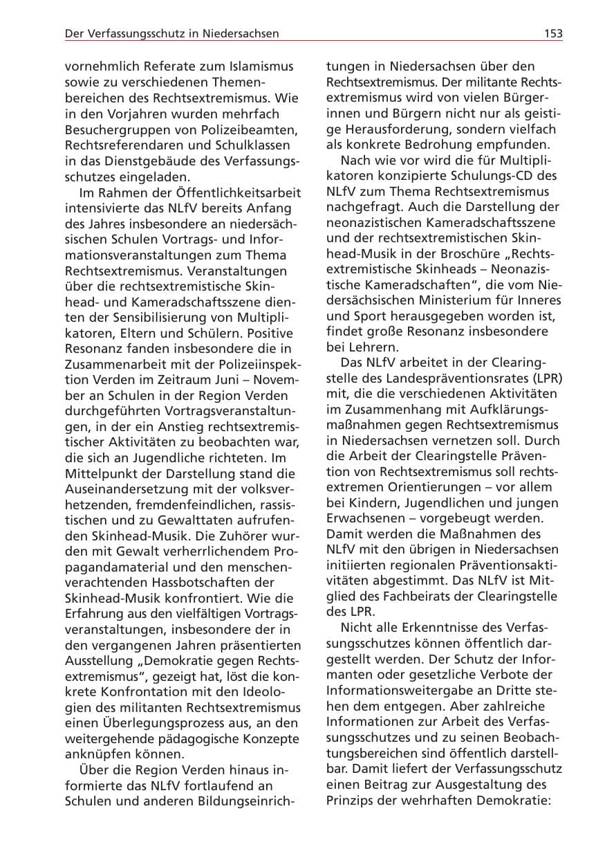 Seite 153 des Verfassungsschutzbericht 2004 Niedersachsen