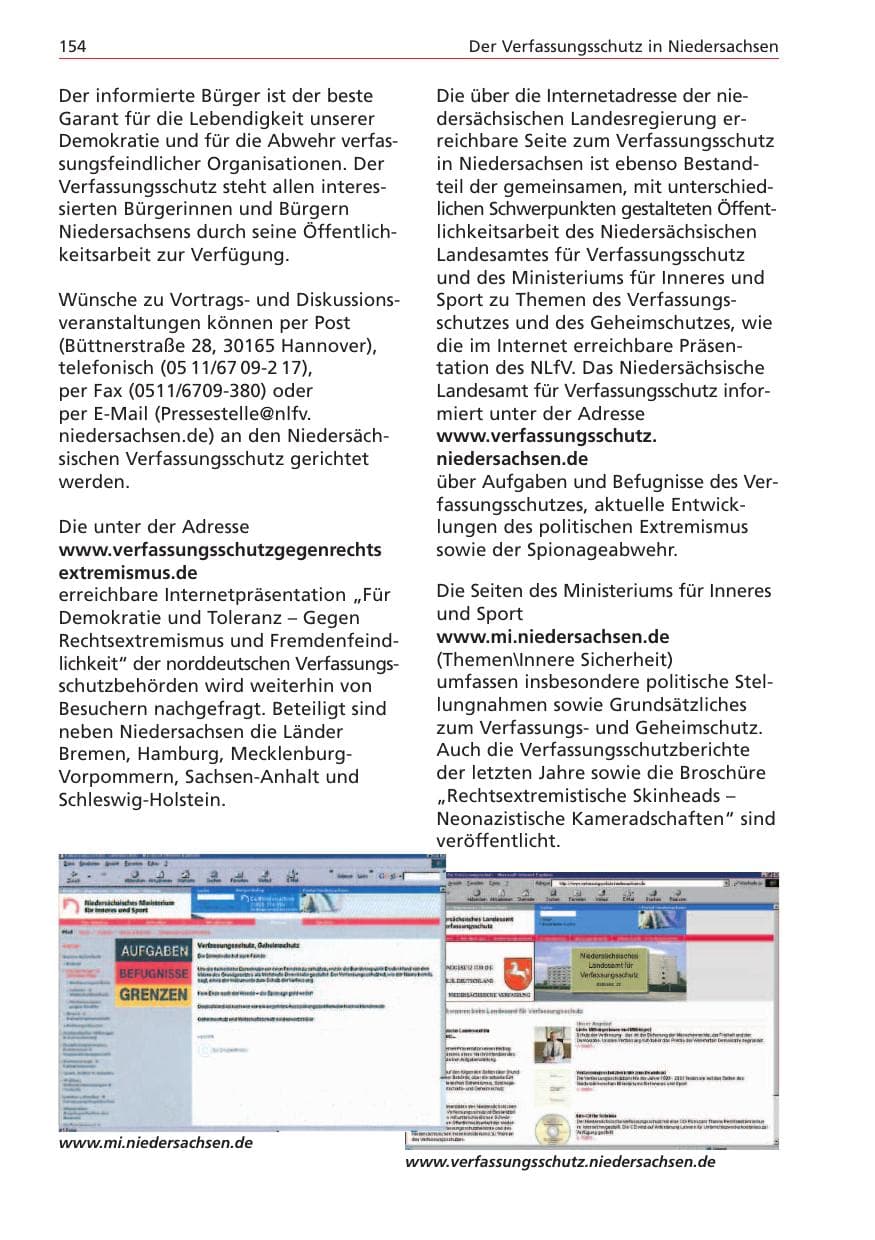Seite 154 des Verfassungsschutzbericht 2004 Niedersachsen