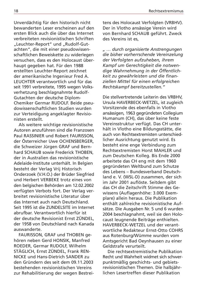 Seite 18 des Verfassungsschutzbericht 2004 Niedersachsen