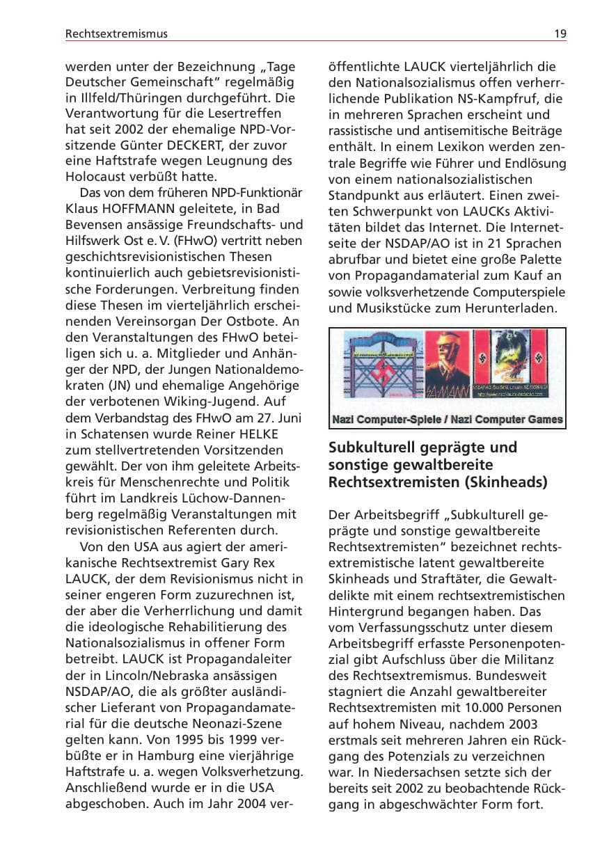 Seite 19 des Verfassungsschutzbericht 2004 Niedersachsen