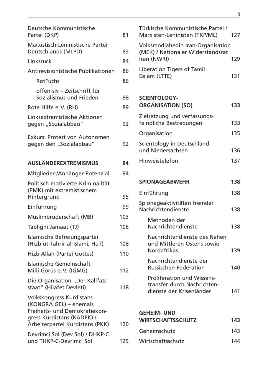 Seite 3 des Verfassungsschutzbericht 2004 Niedersachsen