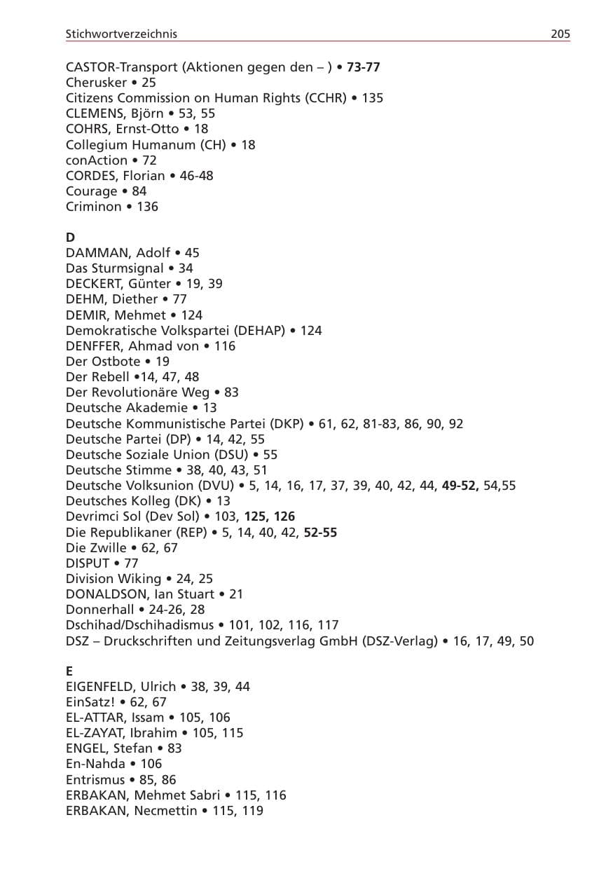Seite 205 des Verfassungsschutzbericht 2004 Niedersachsen