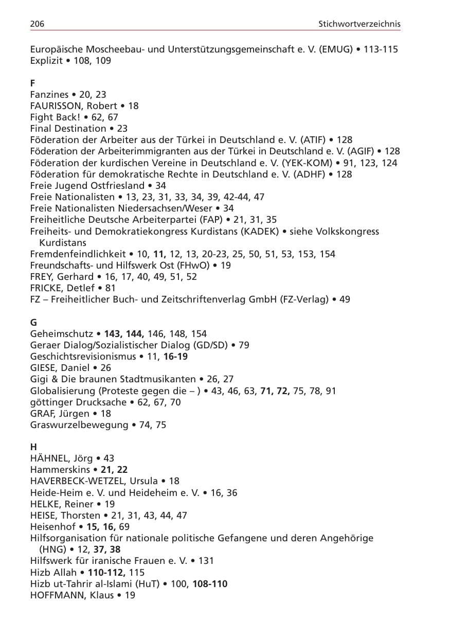 Seite 206 des Verfassungsschutzbericht 2004 Niedersachsen