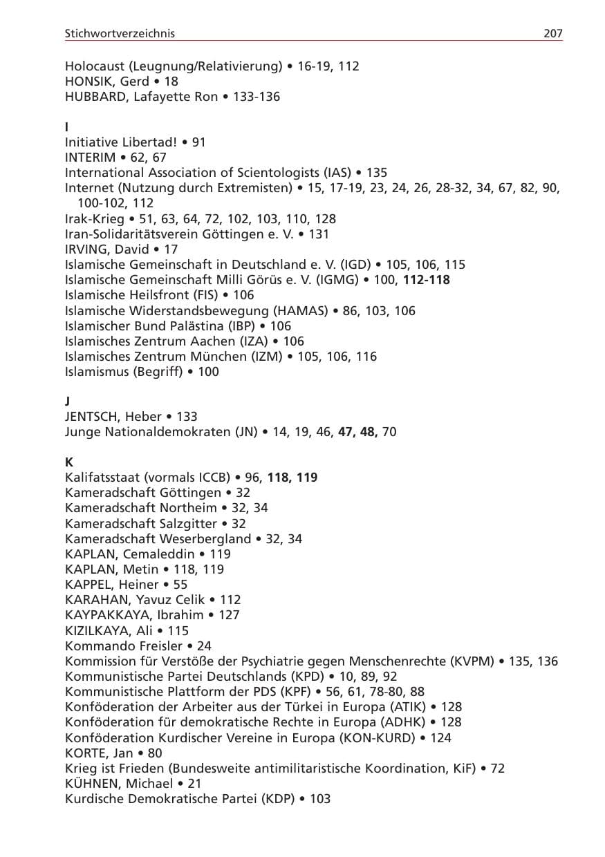 Seite 207 des Verfassungsschutzbericht 2004 Niedersachsen