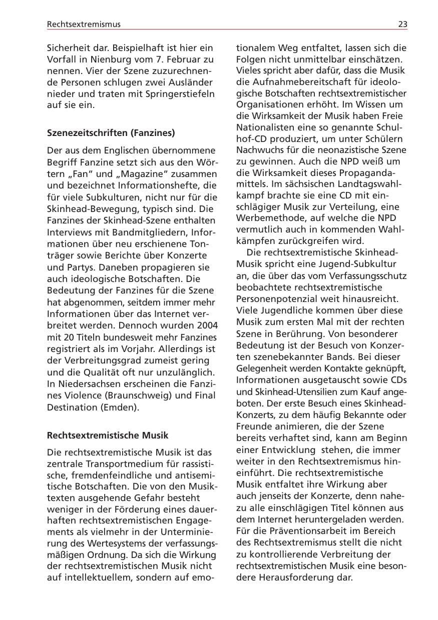 Seite 23 des Verfassungsschutzbericht 2004 Niedersachsen