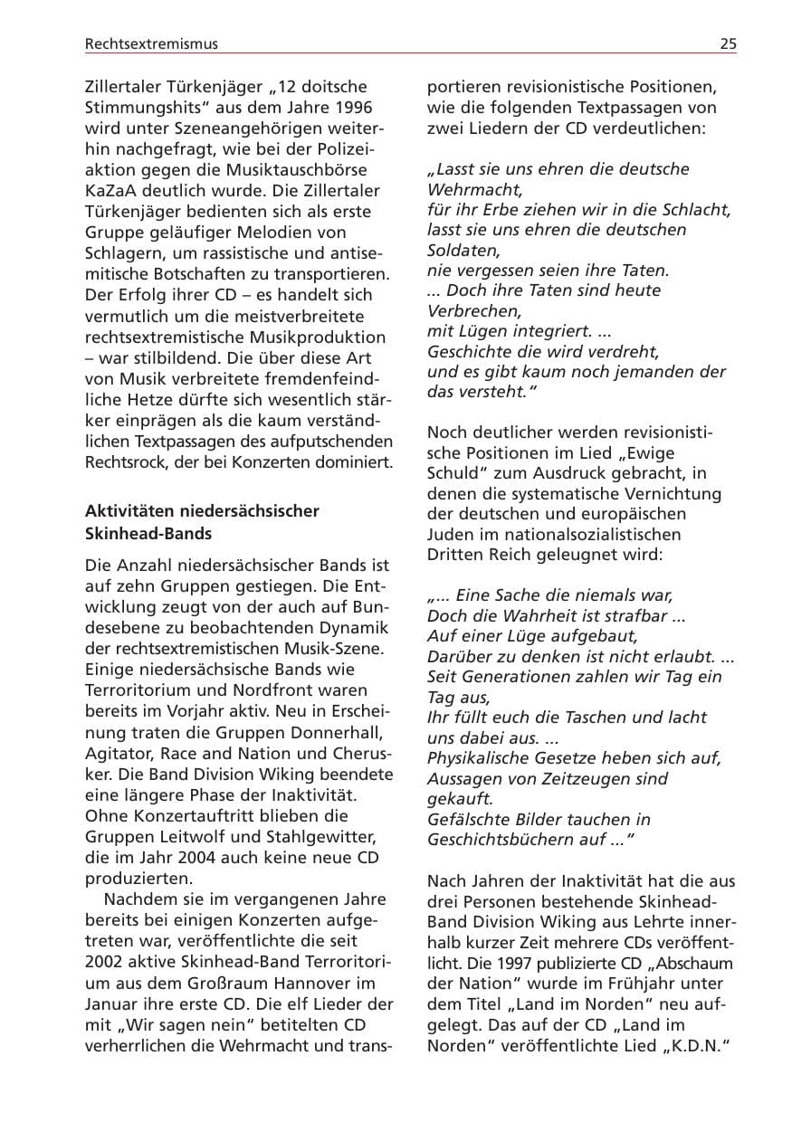 Seite 25 des Verfassungsschutzbericht 2004 Niedersachsen