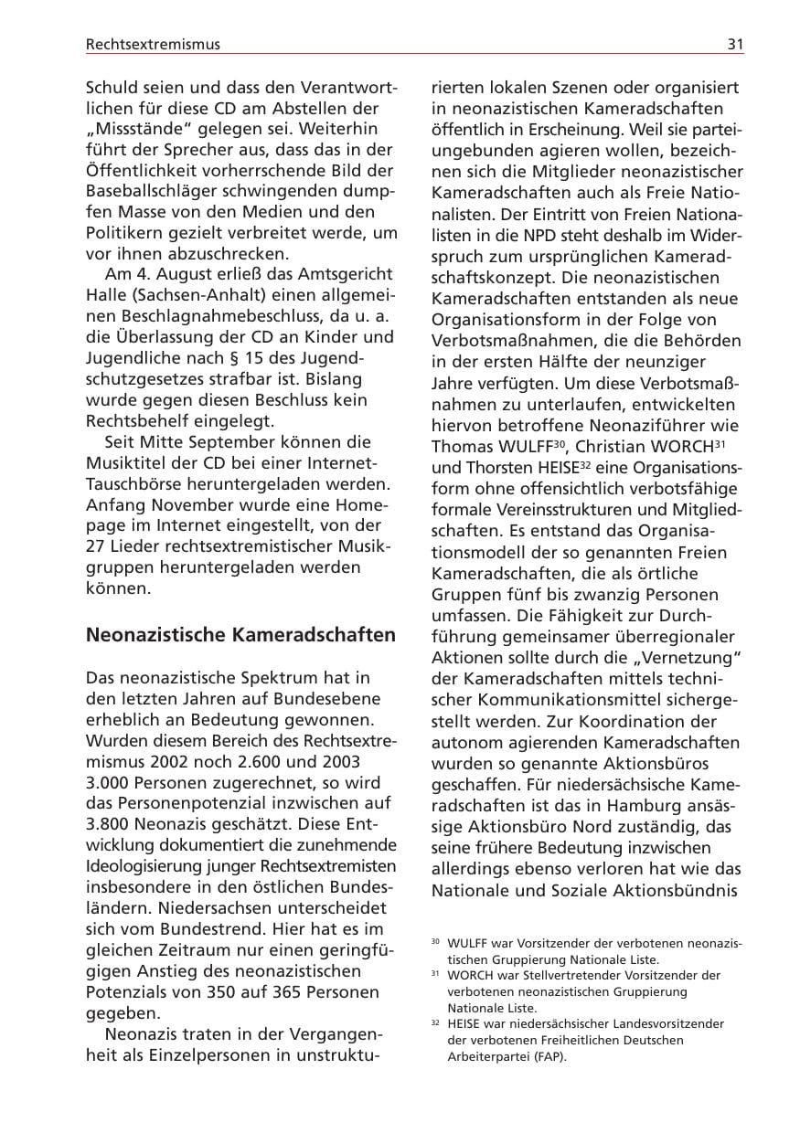 Seite 31 des Verfassungsschutzbericht 2004 Niedersachsen