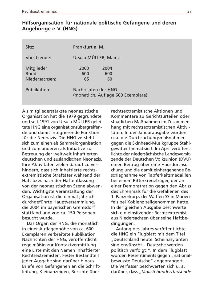 Seite 37 des Verfassungsschutzbericht 2004 Niedersachsen