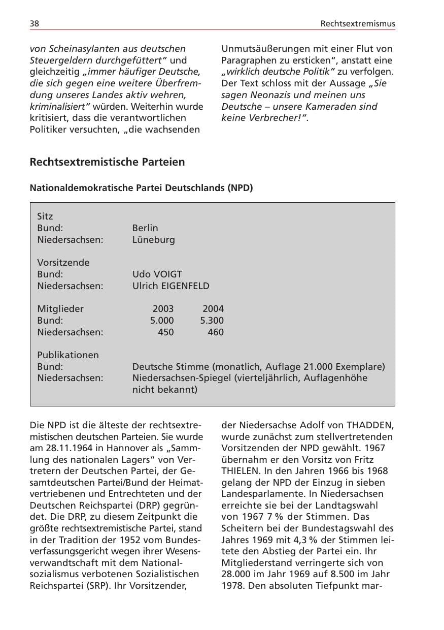 Seite 38 des Verfassungsschutzbericht 2004 Niedersachsen