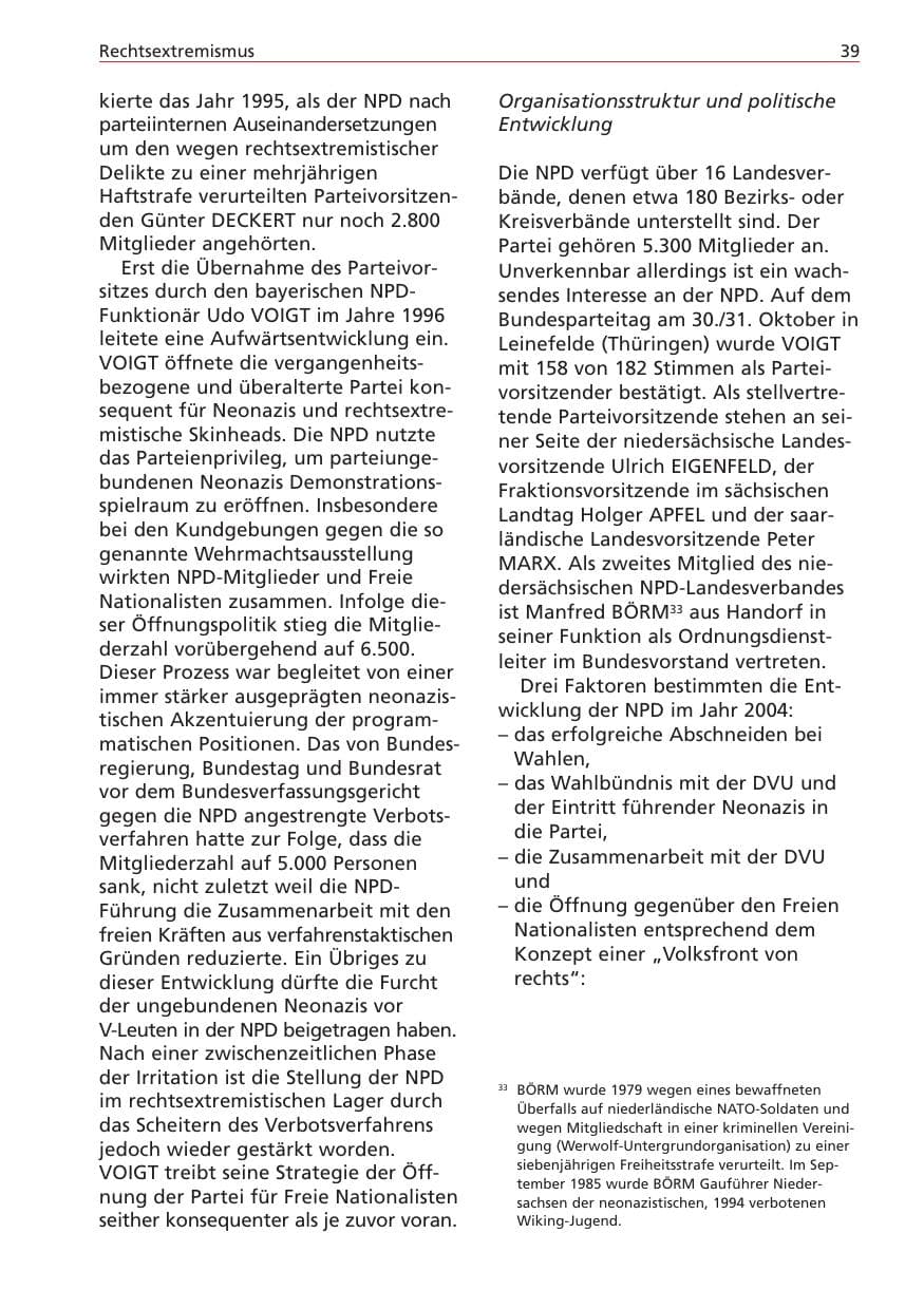 Seite 39 des Verfassungsschutzbericht 2004 Niedersachsen