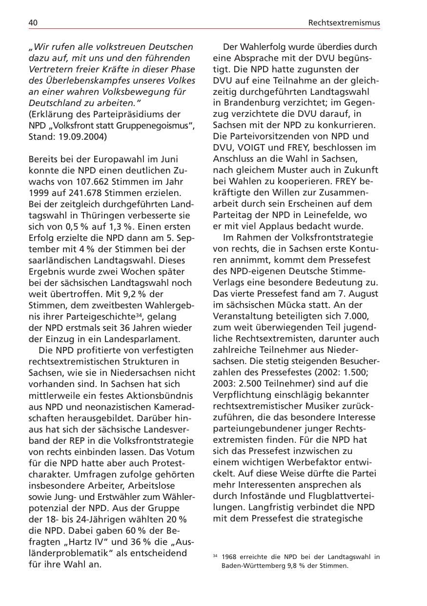 Seite 40 des Verfassungsschutzbericht 2004 Niedersachsen