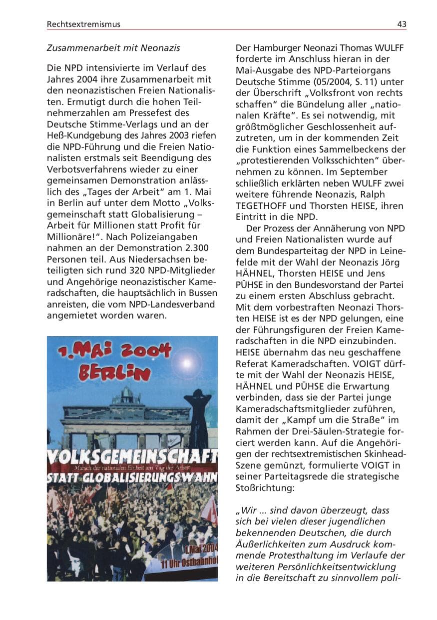 Seite 43 des Verfassungsschutzbericht 2004 Niedersachsen