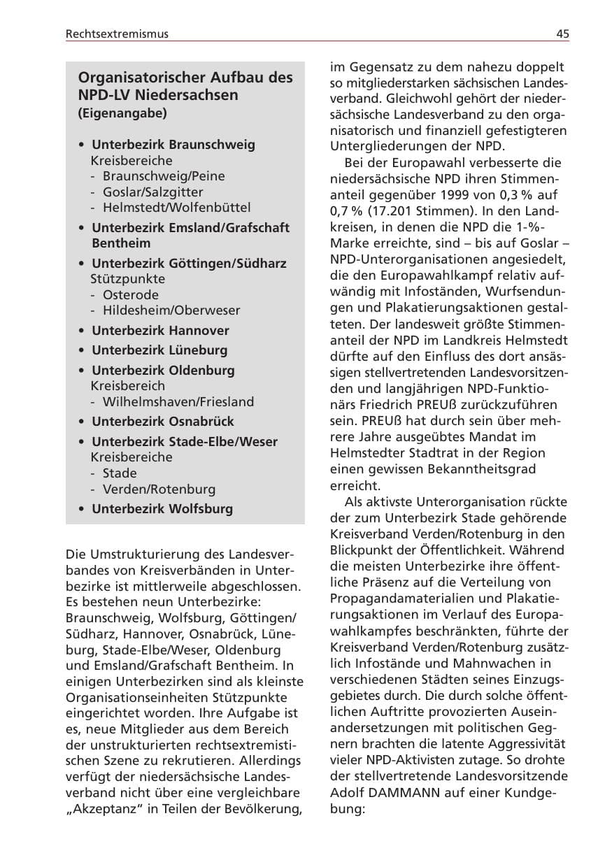Seite 45 des Verfassungsschutzbericht 2004 Niedersachsen