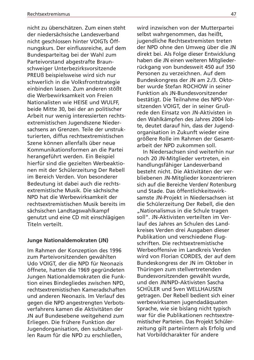 Seite 47 des Verfassungsschutzbericht 2004 Niedersachsen