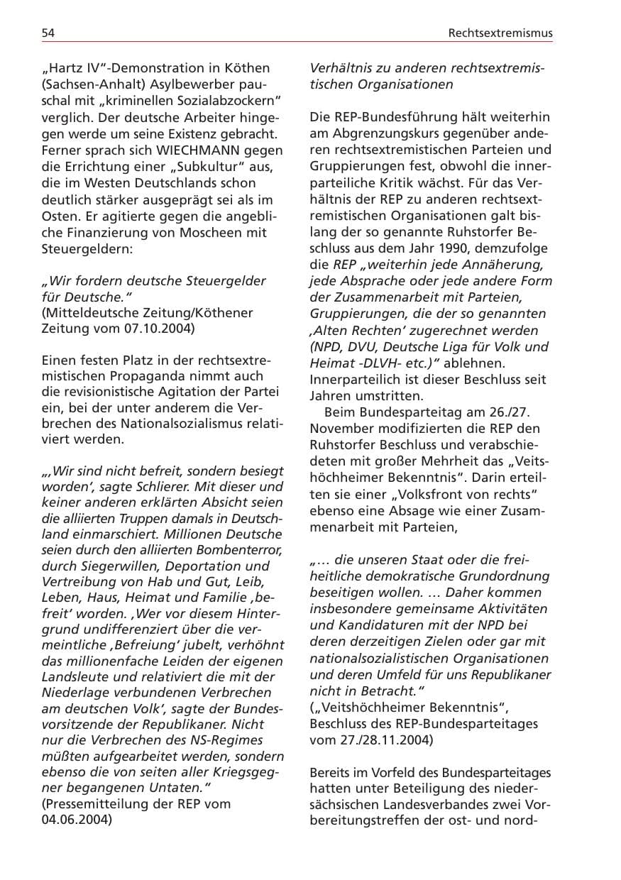 Seite 54 des Verfassungsschutzbericht 2004 Niedersachsen