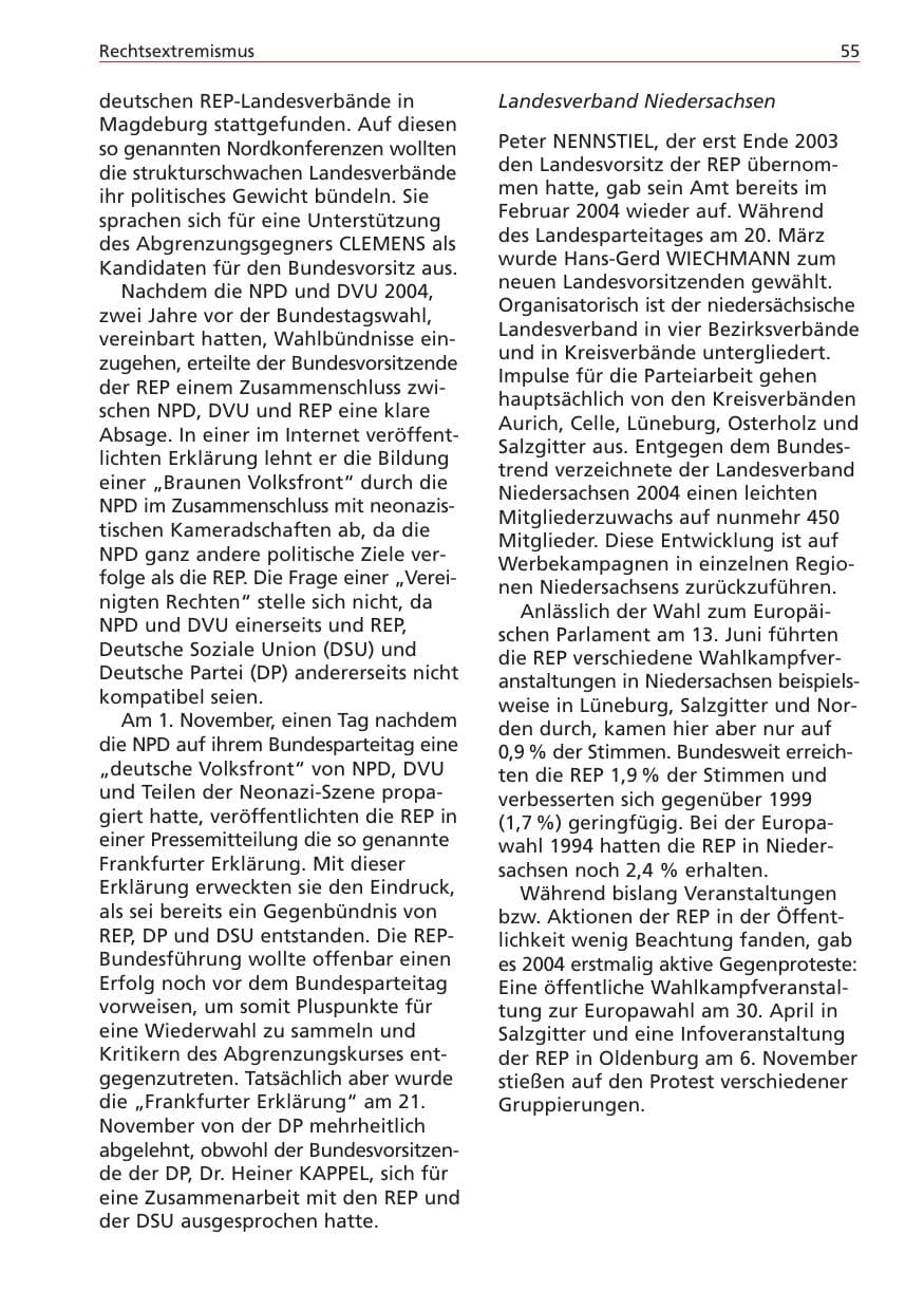 Seite 55 des Verfassungsschutzbericht 2004 Niedersachsen