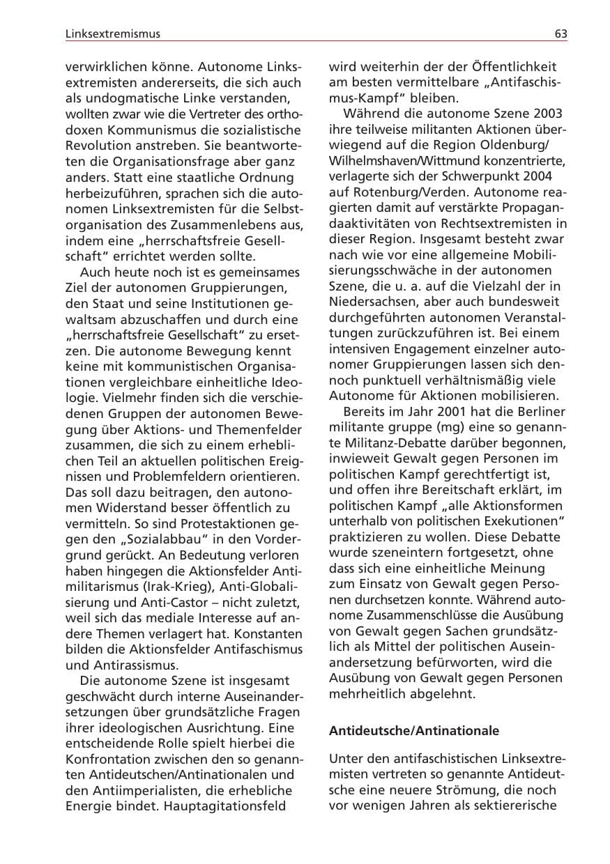 Seite 63 des Verfassungsschutzbericht 2004 Niedersachsen