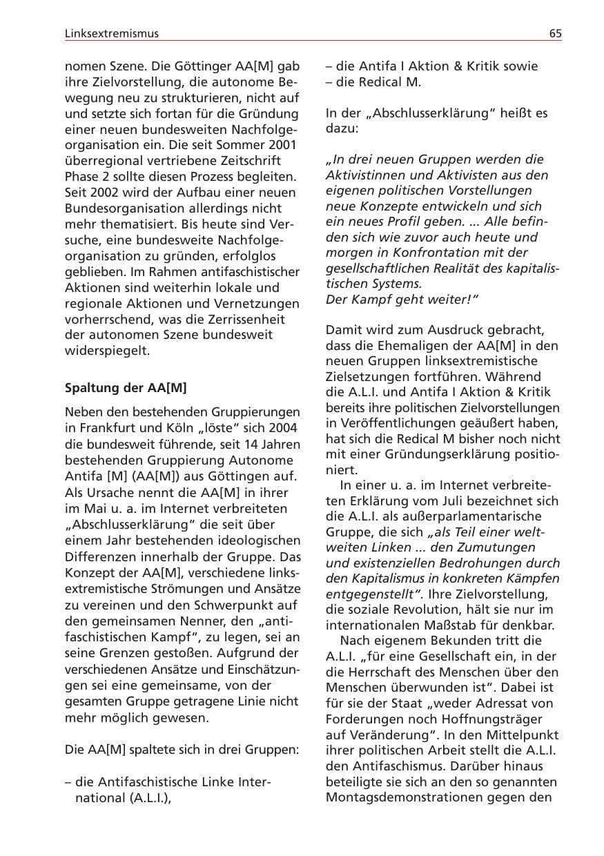 Seite 65 des Verfassungsschutzbericht 2004 Niedersachsen