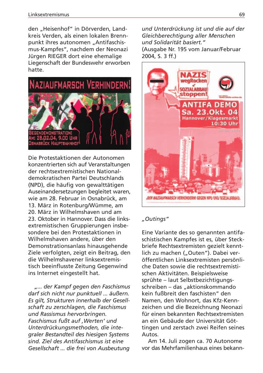 Seite 69 des Verfassungsschutzbericht 2004 Niedersachsen