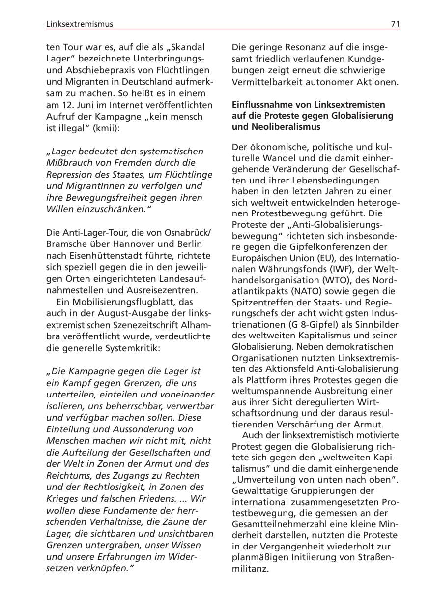 Seite 71 des Verfassungsschutzbericht 2004 Niedersachsen