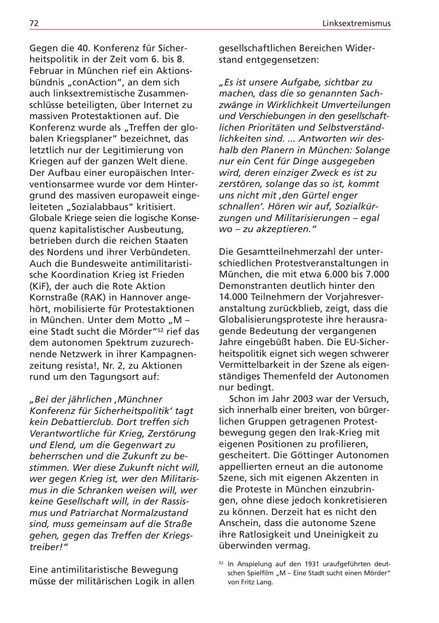 Seite 72 des Verfassungsschutzbericht 2004 Niedersachsen