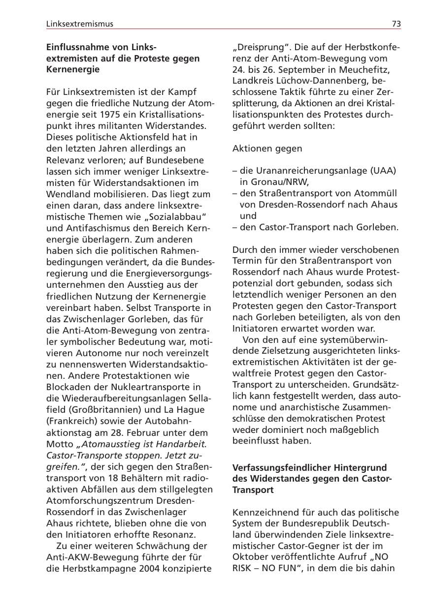 Seite 73 des Verfassungsschutzbericht 2004 Niedersachsen