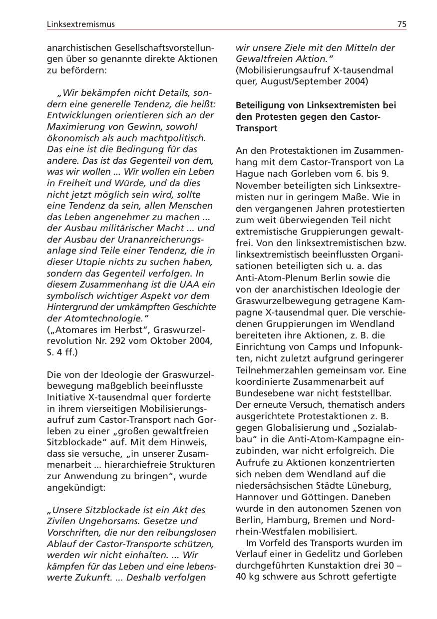 Seite 75 des Verfassungsschutzbericht 2004 Niedersachsen