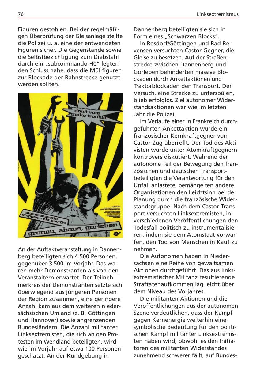 Seite 76 des Verfassungsschutzbericht 2004 Niedersachsen