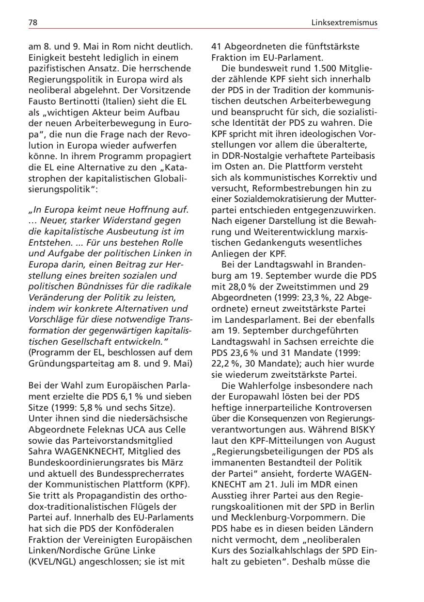 Seite 78 des Verfassungsschutzbericht 2004 Niedersachsen