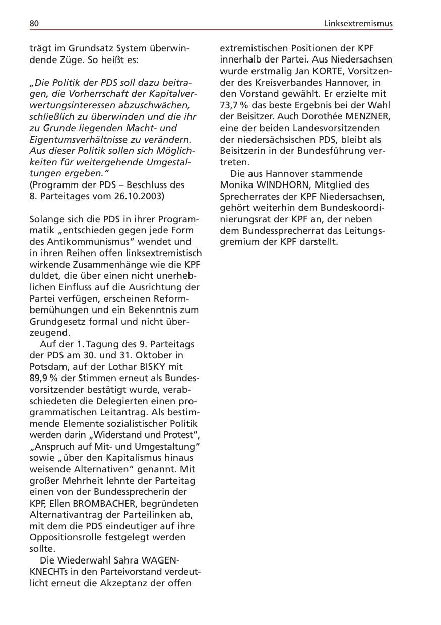 Seite 80 des Verfassungsschutzbericht 2004 Niedersachsen