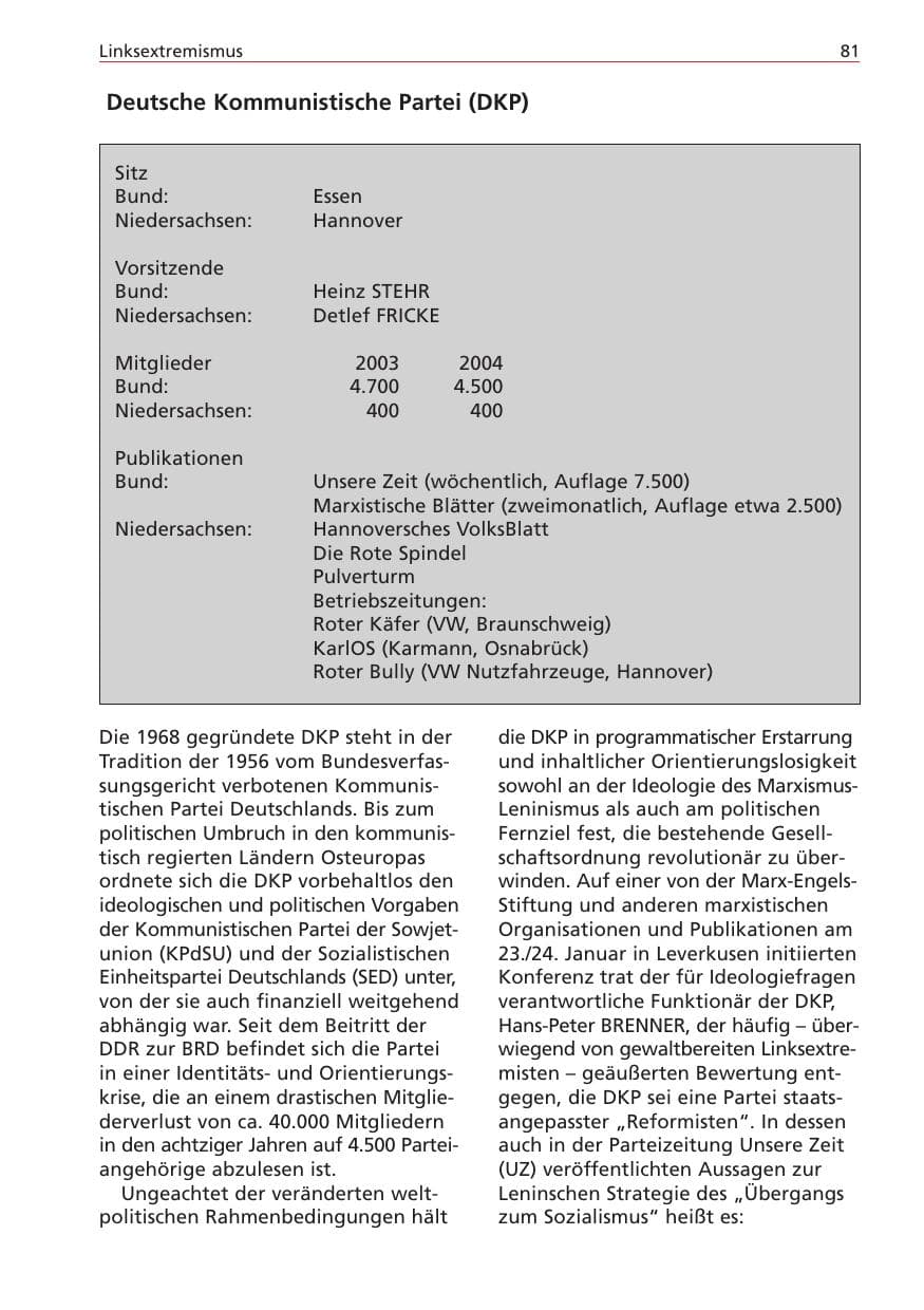 Seite 81 des Verfassungsschutzbericht 2004 Niedersachsen