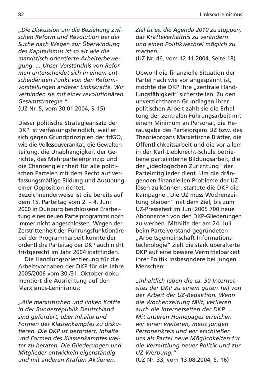 Seite 82 des Verfassungsschutzbericht 2004 Niedersachsen