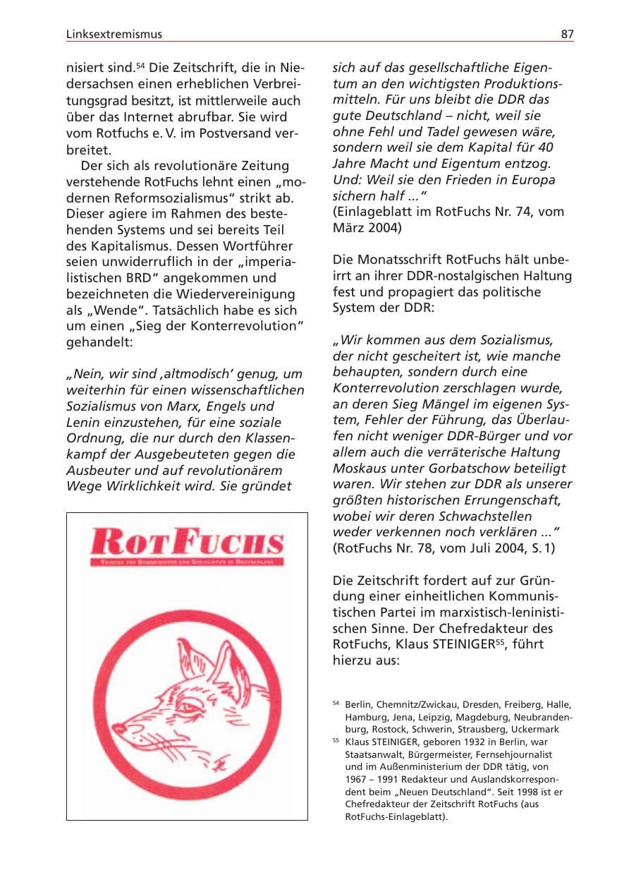 Seite 87 des Verfassungsschutzbericht 2004 Niedersachsen