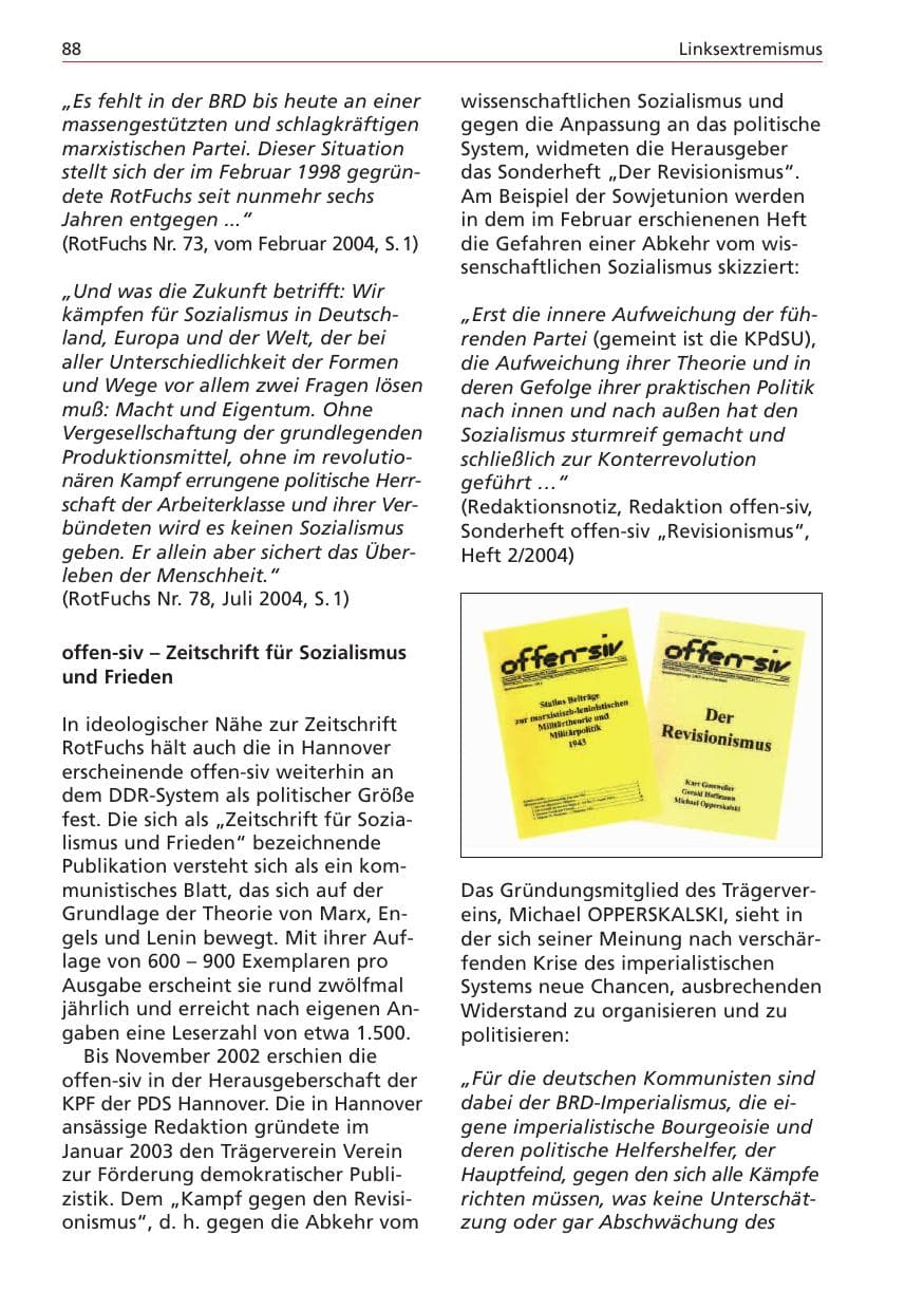 Seite 88 des Verfassungsschutzbericht 2004 Niedersachsen