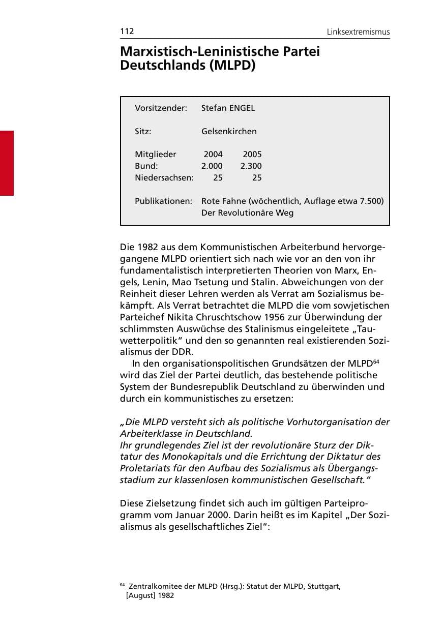 Seite 112 des Verfassungsschutzbericht 2005 Niedersachsen