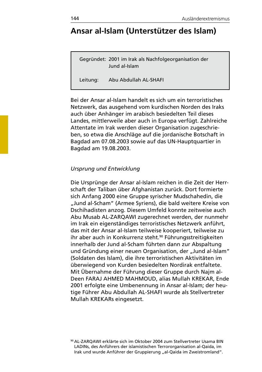 Seite 144 des Verfassungsschutzbericht 2005 Niedersachsen