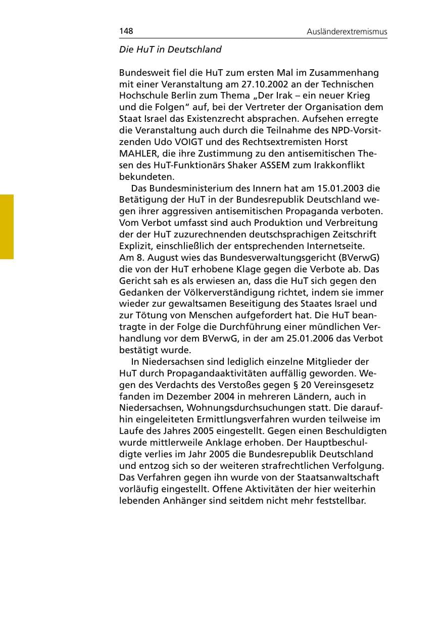 Seite 148 des Verfassungsschutzbericht 2005 Niedersachsen